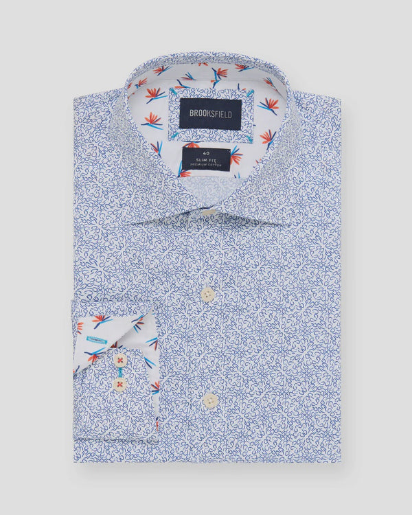 Brooksfield Luxe Print Slim Fit Business Shirt BFC2589