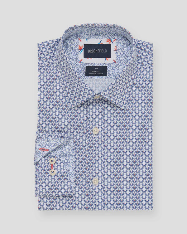 Brooksfield Luxe Print Slim Fit Business Shirt BFC2593