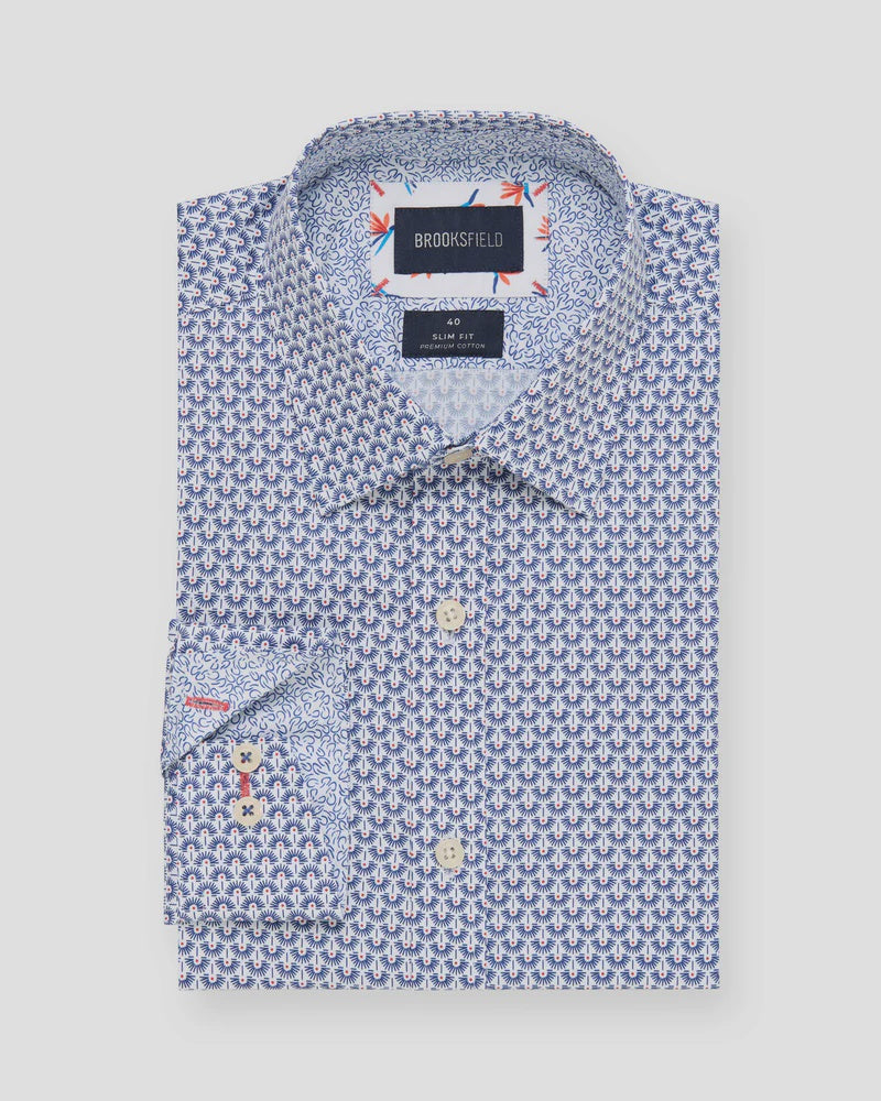 Brooksfield Luxe Print Slim Fit Business Shirt BFC2593