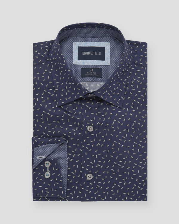 Brooksfield Luxe Print Slim Fit Business Shirt BFC2595