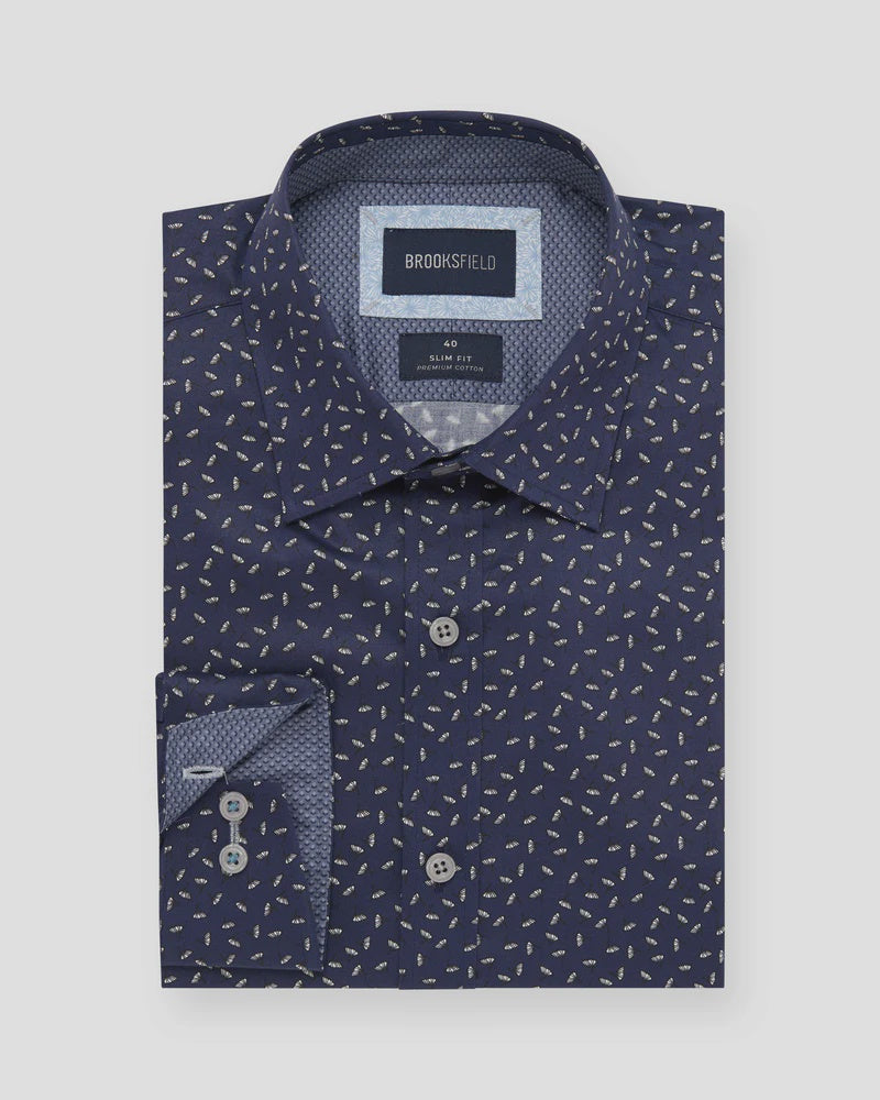 Brooksfield Luxe Print Slim Fit Business Shirt BFC2595