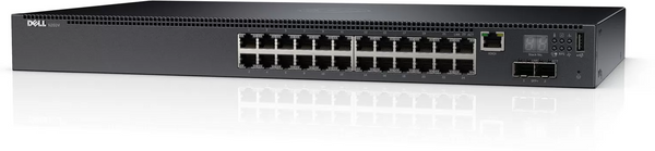 Dell Networking N2024, L2, 24x 1GbE + 2x 10GbE SFP+ fixed ports, Stacking, IO to PSU airflow, AC, PC 4m (1Yr)