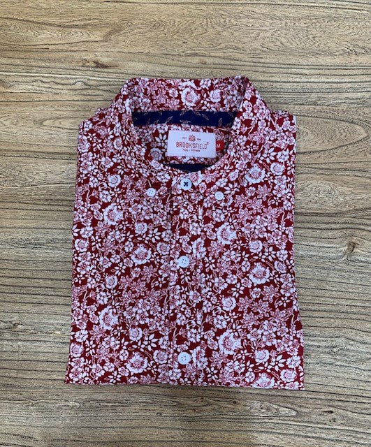 Brooksfield Red Casual Hawaiian Print Short Sleeve