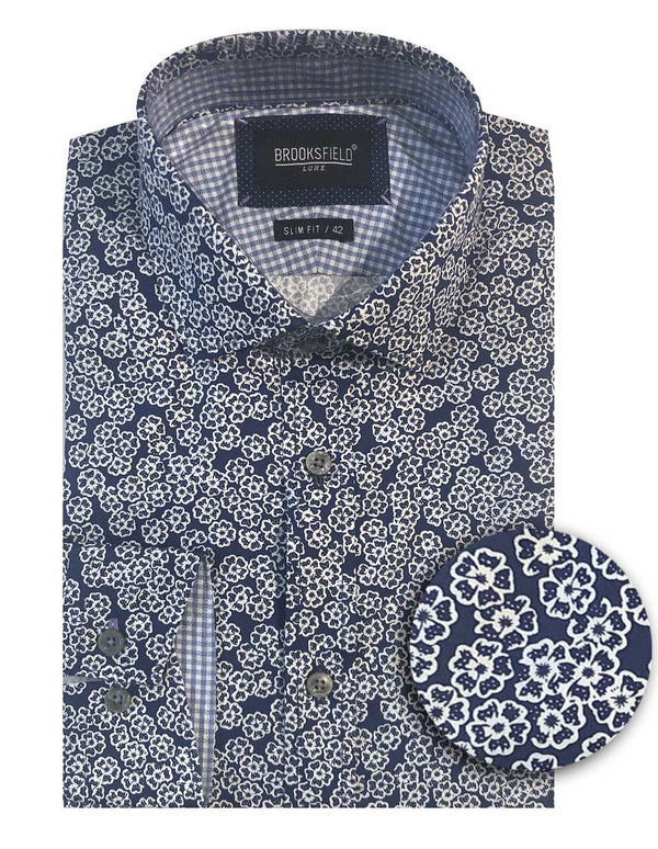 Brooksfield Navy Floral Print Luxe Shirt
